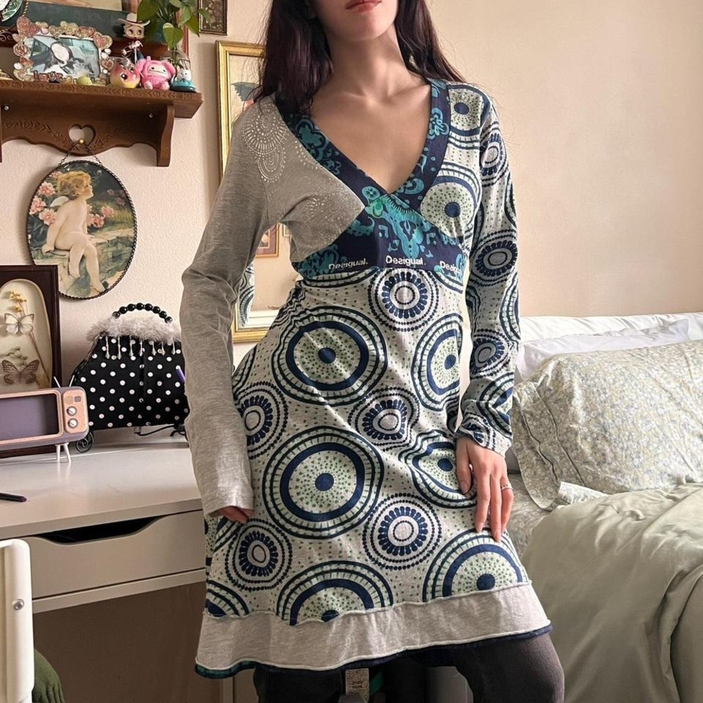 2000s Grey Desigual funky euro dress Size XL